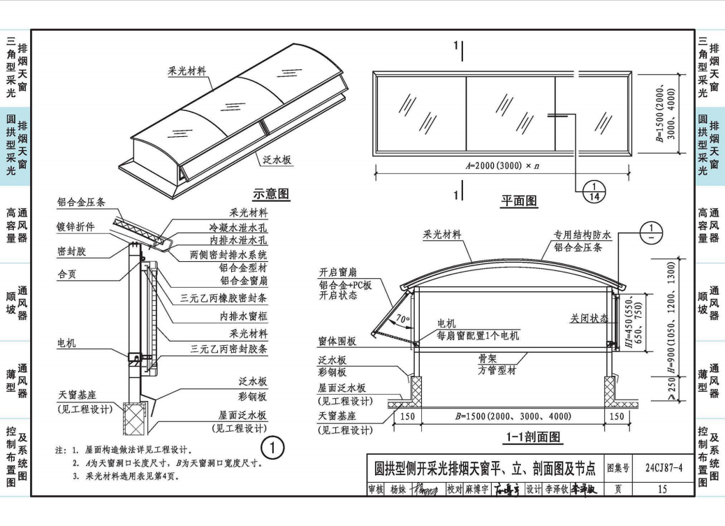圓拱型側開采光排煙天窗